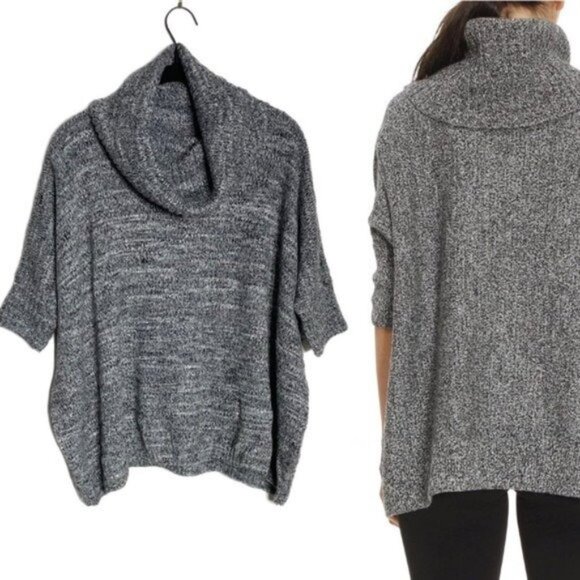 Alice + Olivia Grey Wool Knit Cowelneck Sweater Cape OS